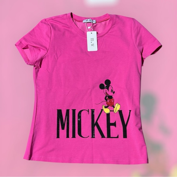 m.w Tops - Women’s Mickey Mouse Pink T-Shirt Size Small‎ (Rhinestones)